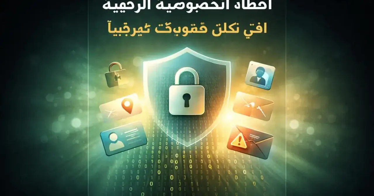 تصميم مفاهيمي يوضح أخطاء الخصوصية الرقمية وتأثيرها التراكمي على البيانات الشخصية