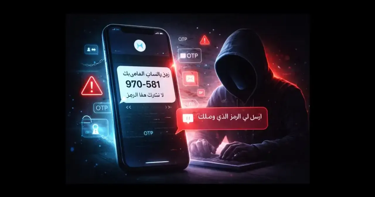 رسالة تحتوي على رمز تحقق على شاشة هاتف في سياق احتيال رموز التحقق
