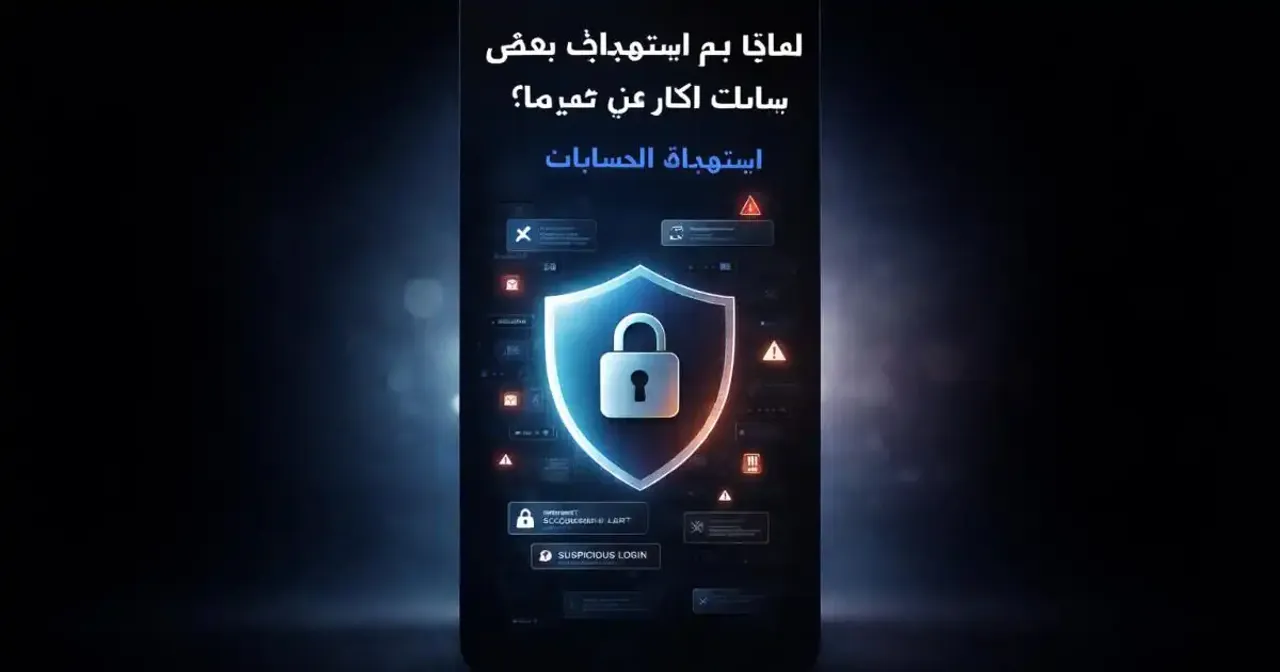 تصميم مفاهيمي يوضح استهداف الحسابات والتنبيهات الأمنية الرقمية