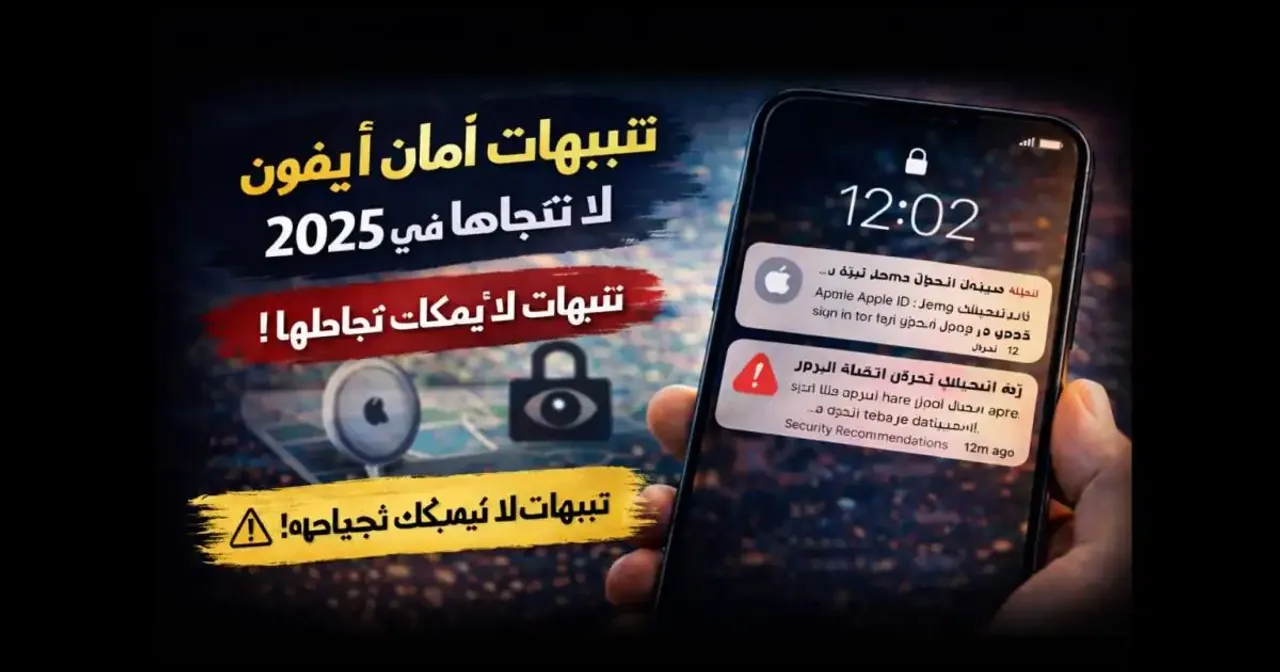 هاتف آيفون يعرض تنبيه أمني حول نشاط Apple ID أو كلمة مرور مخترقة