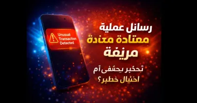 تنبيه على هاتف ذكي يشير إلى رسالة عملية غير معتادة مزيفة