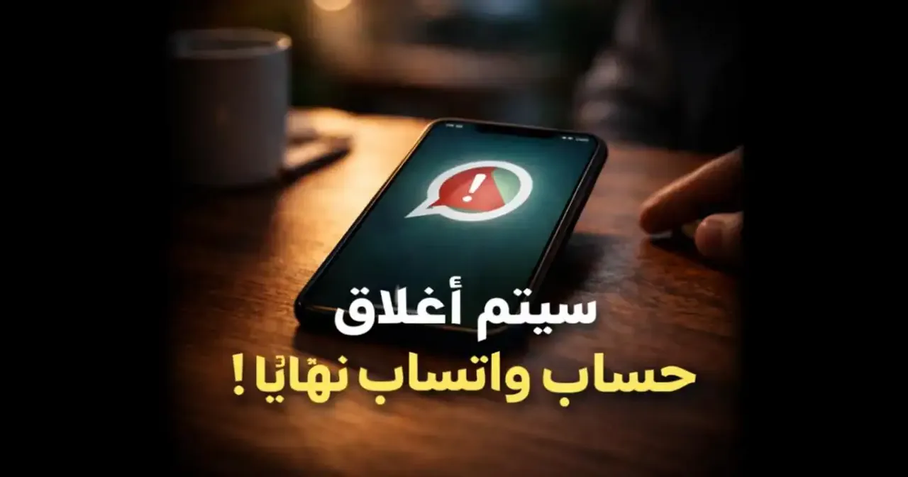 هاتف يعرض رسالة إغلاق حساب واتساب نهائيًا على الشاشة