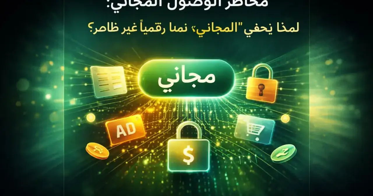 تصميم مفاهيمي يوضح زر وصول مجاني متصل بتدفقات بيانات رقمية