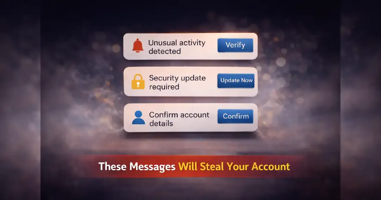 Account stealing messages designed to appear safe and trustworthy