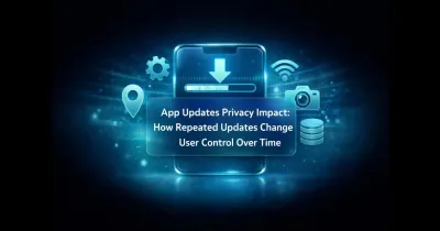 Smartphone screen showing app update notifications and privacy icons