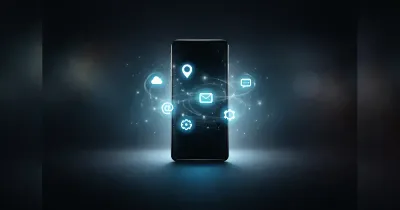 رسم توضيحي لهاتف ذكي مع نشاط التطبيقات في الخلفية