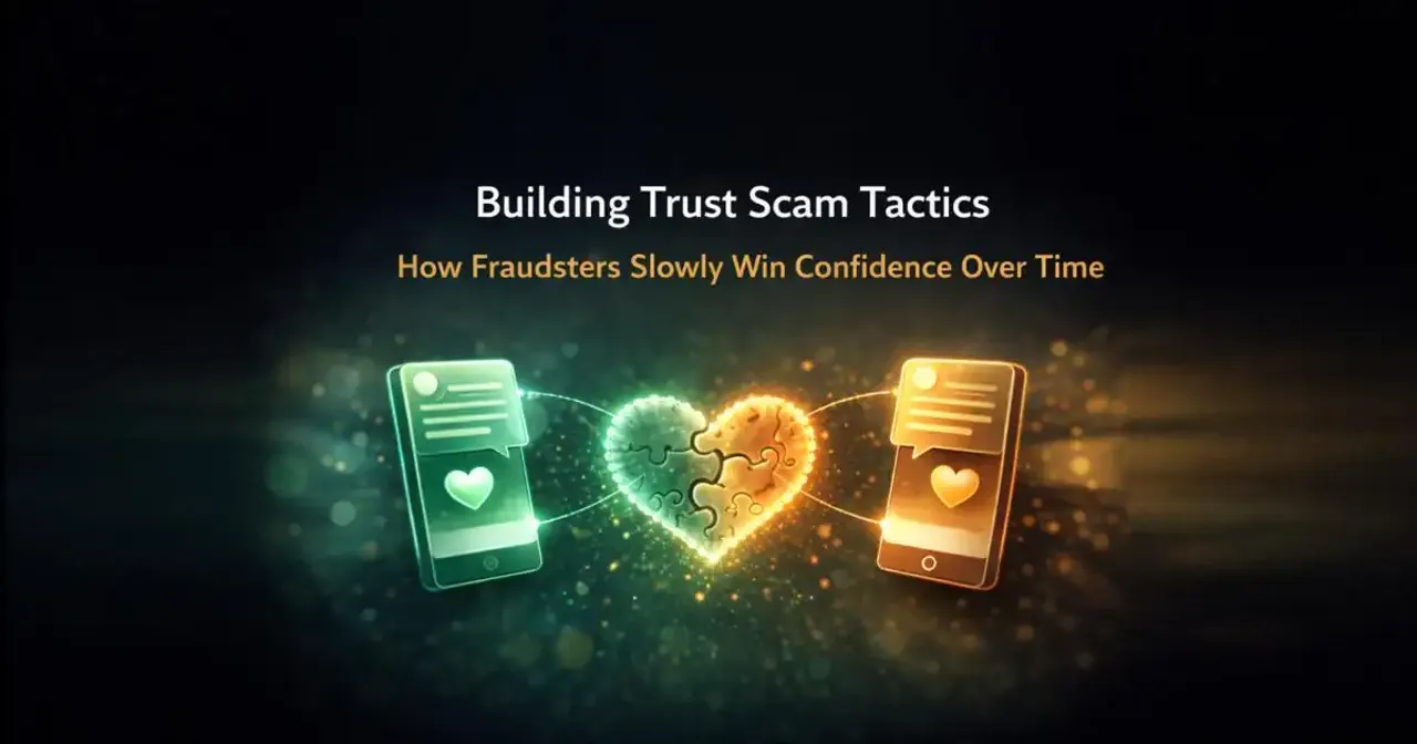 Conceptual illustration of a digital handshake formed from chat messages symbolizing trust manipulation