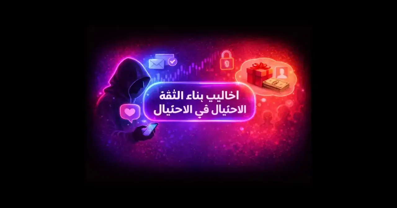 A symbolic image representing building trust scam tactics through digital conversation and emotional manipulation