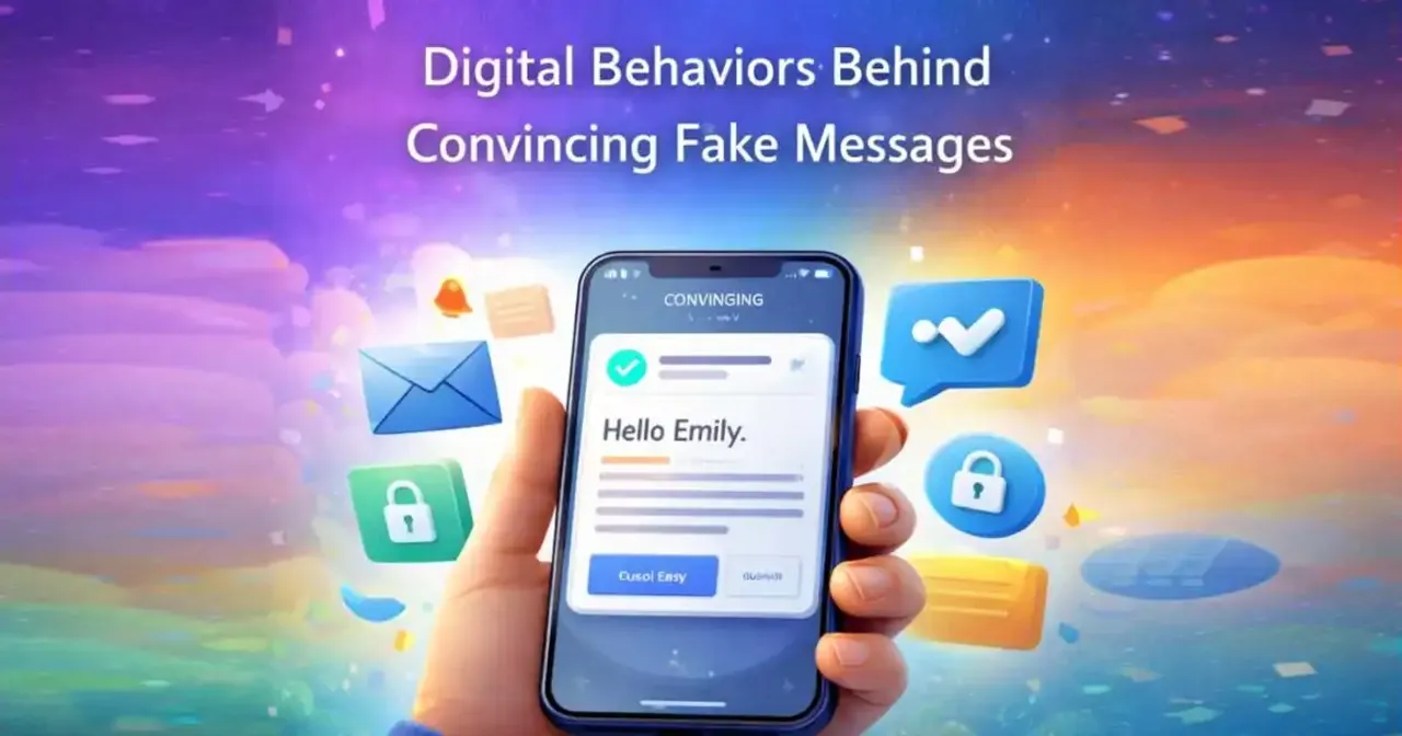 Illustration showing a smartphone displaying a realistic-looking message notification