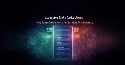 Minimalist digital illustration of a long online form with multiple highlighted data fields