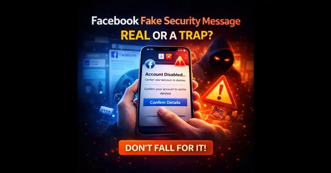 Smartphone displaying a suspicious Facebook security alert message