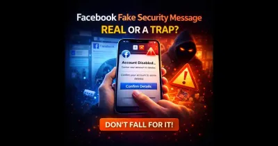 Smartphone displaying a suspicious Facebook security alert message