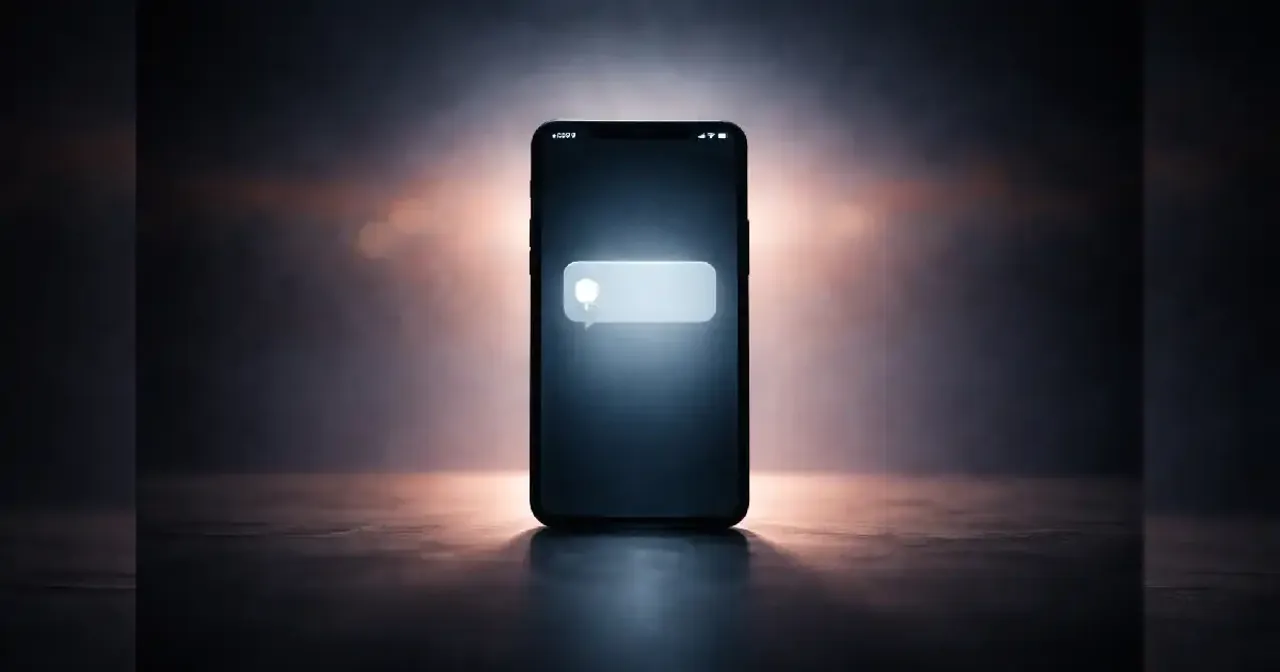 هاتف ذكي بإضاءة هادئة يرمز إلى إشعارات مزيفة والوعي الرقمي