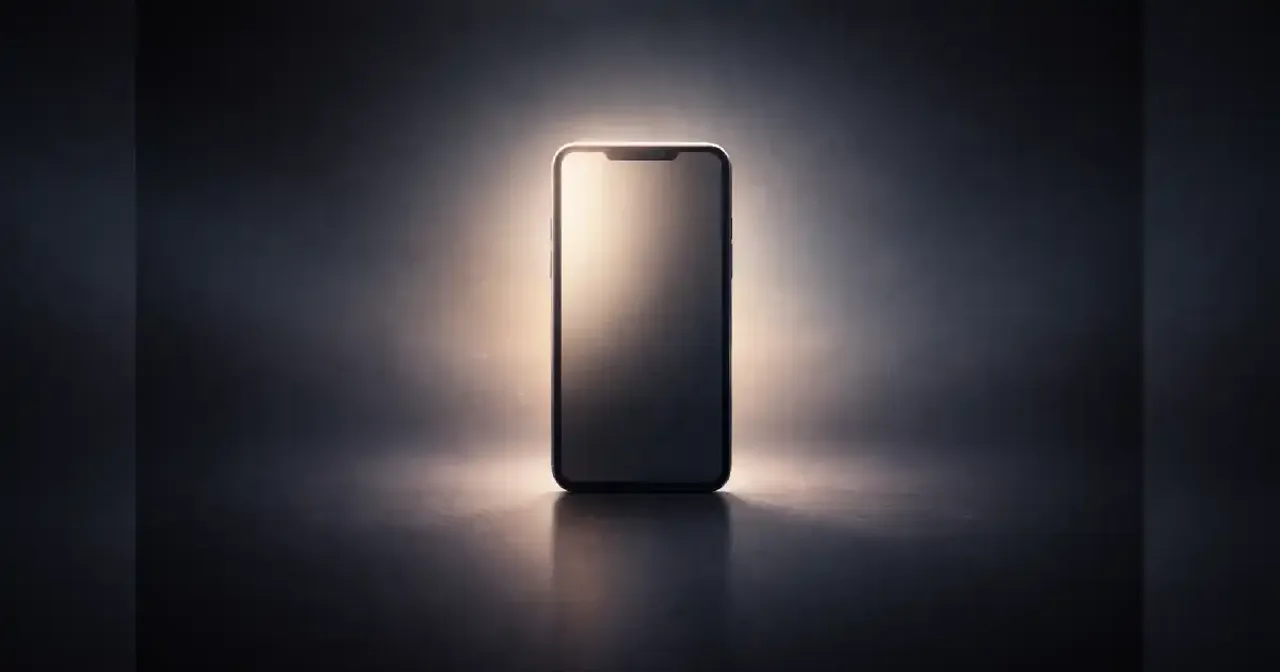 Symbolic illustration of a smartphone illuminated at the center, representing hidden data exchange