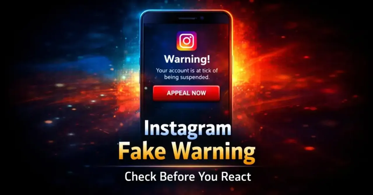 Smartphone showing an Instagram account warning message on screen
