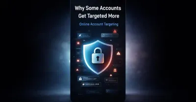 Conceptual illustration of online account targeting with digital profiles and security alerts