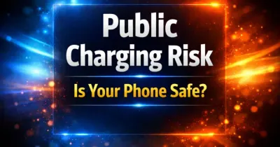 Traveler charging smartphone at a public USB charging station in an airport