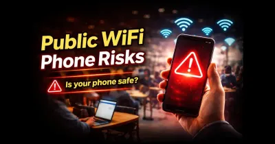 A person using a smartphone connected to public WiFi in a cafe