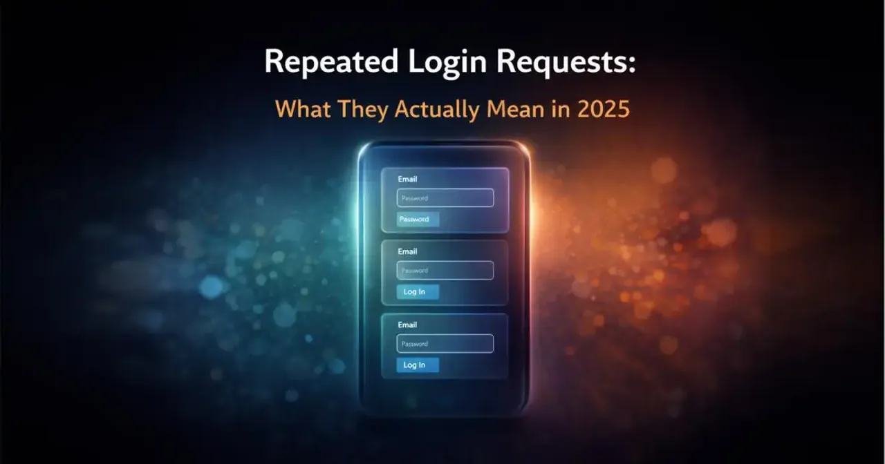 Minimalist illustration of a smartphone showing multiple login prompts against a dark gradient background