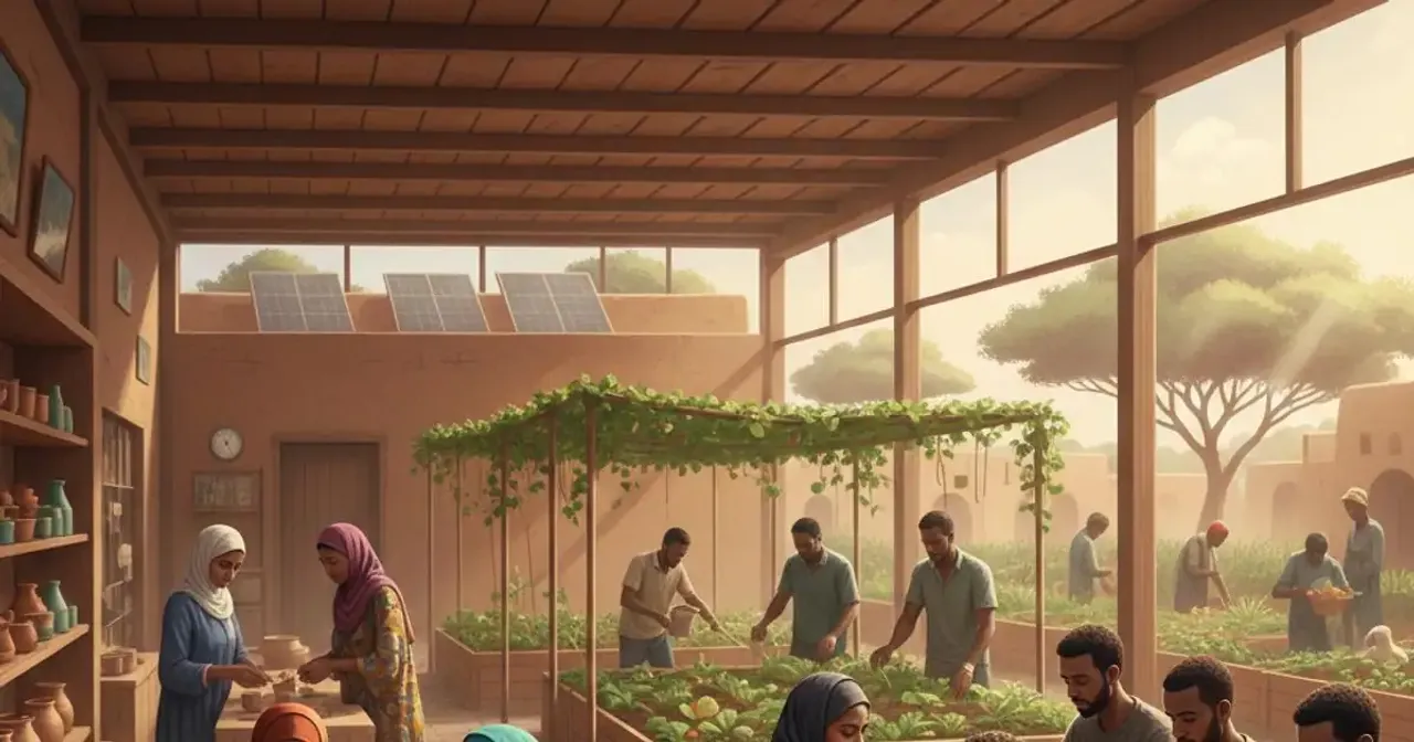 Sudanese men and women learning practical skills and working on small independent projects