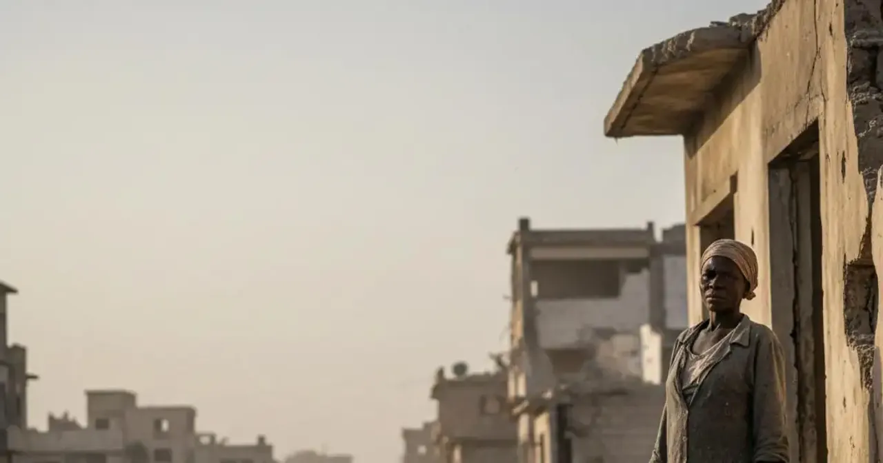 Civilian standing near damaged buildings in El-Fasher Sudan