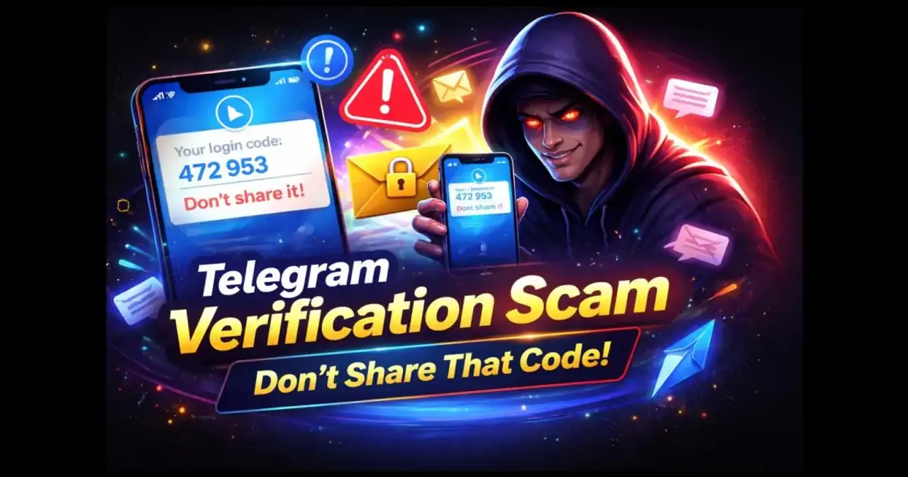 Illustration showing a Telegram verification code message being misused in a scam