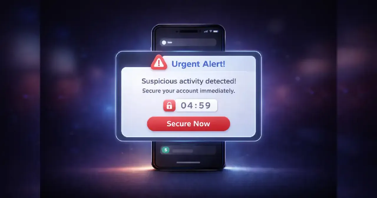 Smartphone displaying an urgent notification with red alert badge inside a modern UI card