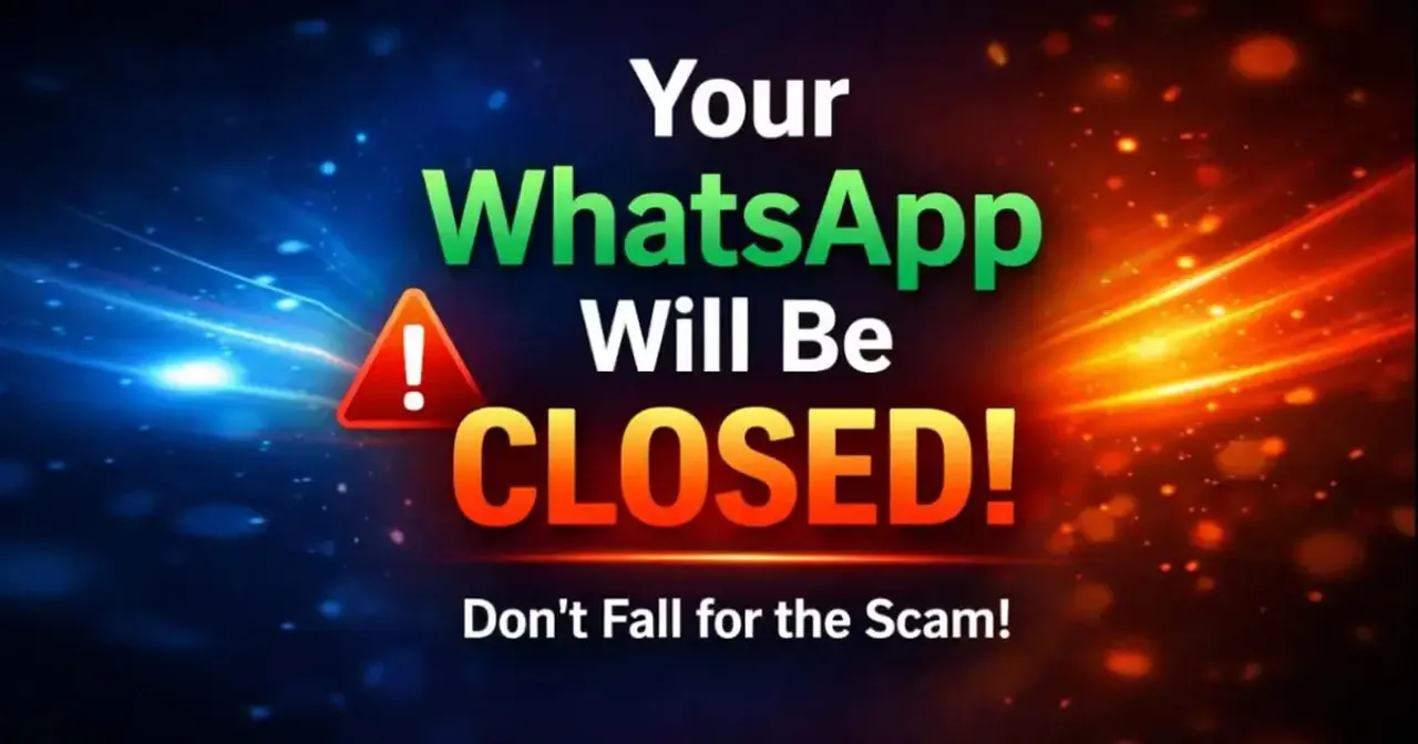 Smartphone displaying a WhatsApp account closure scam message warning about account suspension