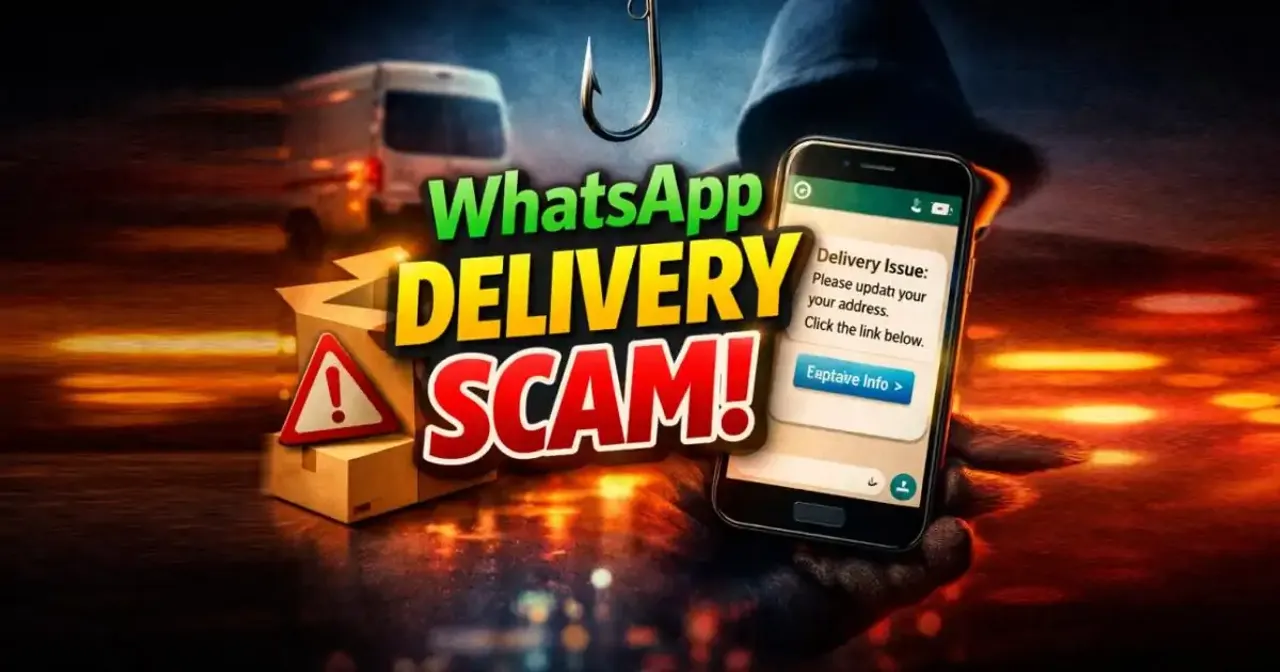 Phone screen showing a fake WhatsApp delivery message notification