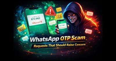Illustration showing a WhatsApp verification code request being misused in a scam