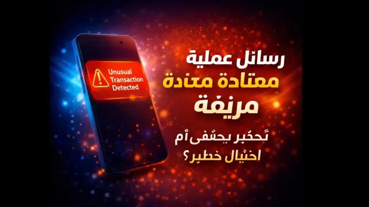 تنبيه على هاتف ذكي يشير إلى رسالة عملية غير معتادة مزيفة