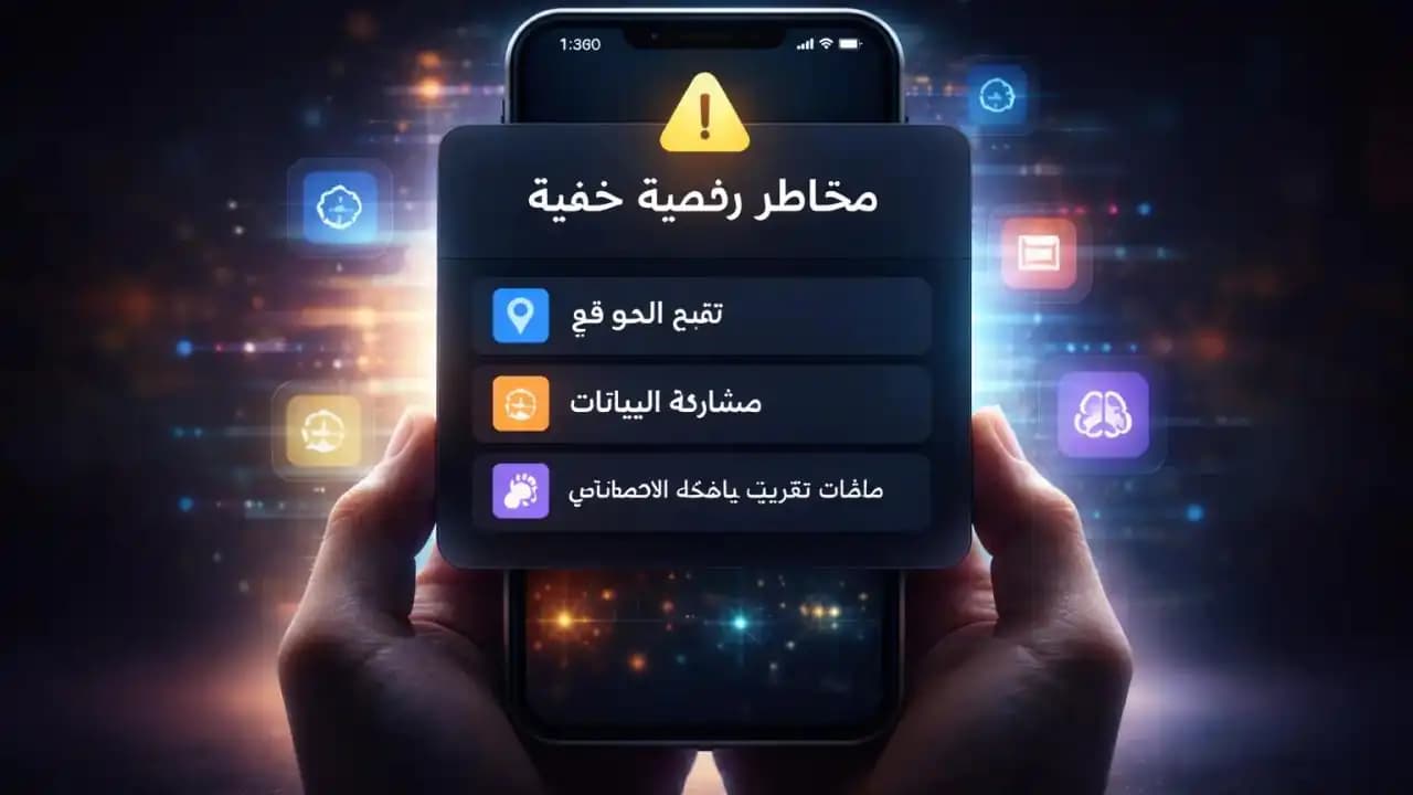 شخص يستخدم هاتفًا ذكيًا مع أنماط بيانات رقمية خافتة في الخلفية