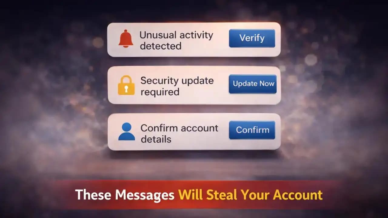 Account stealing messages designed to appear safe and trustworthy