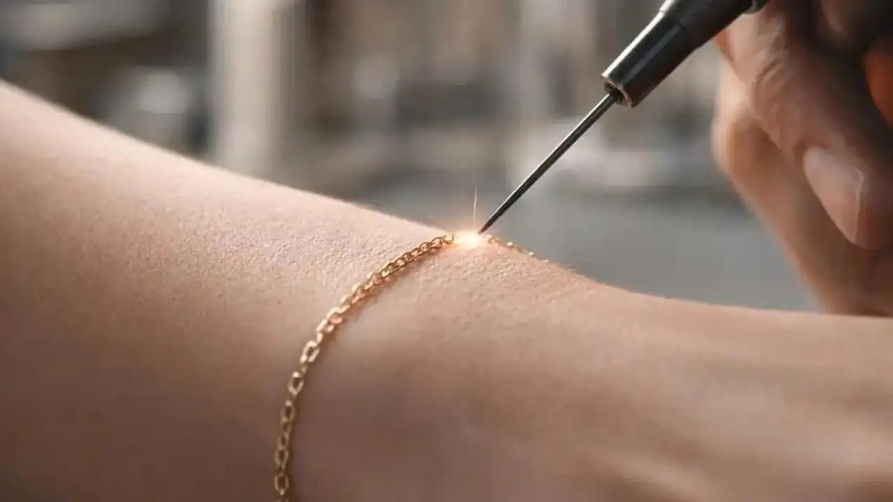 سوار permanent jewellery ملحوم بدقة على المعصم