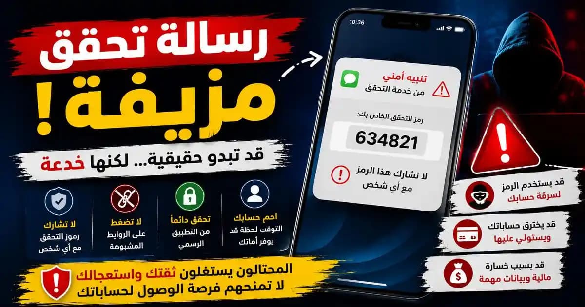رسالة تحقق مزيفة تظهر على هاتف ضمن إشعار توثيق
