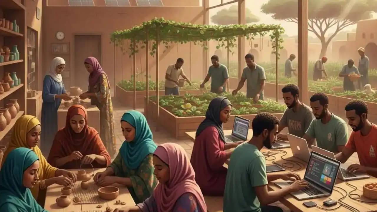 رجال ونساء سودانيون يكتسبون مهارات عملية ويعملون في مشروعات صغيرة