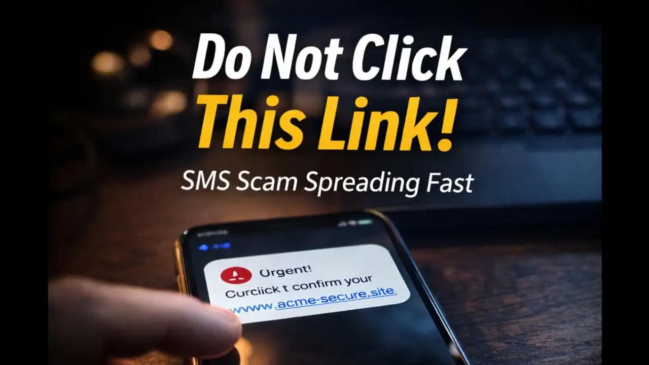 Phone showing a suspicious SMS scam link message
