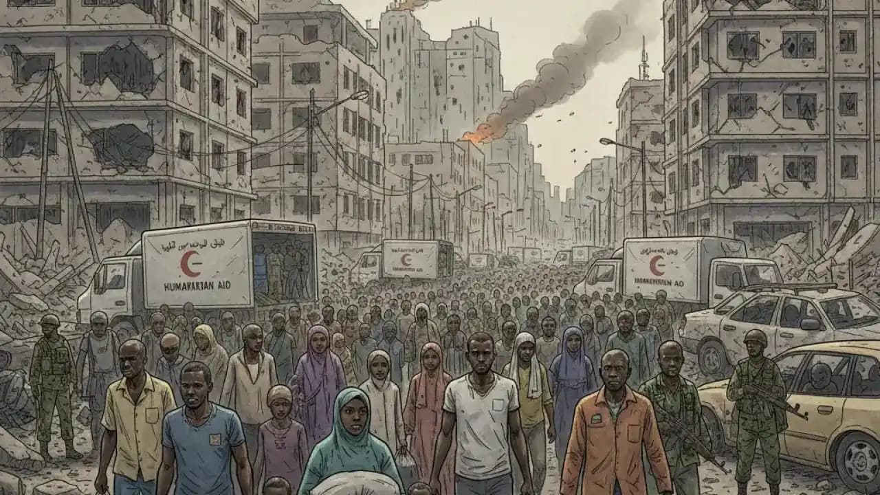 مشهد من صراع السودان في الخرطوم يظهر دمار المباني ونزوح المدنيين