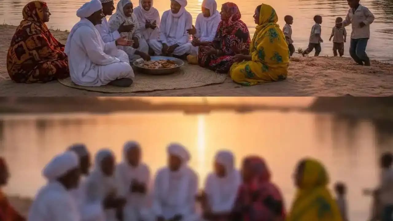 أسرة سودانية تجتمع حول مائدة تقليدية