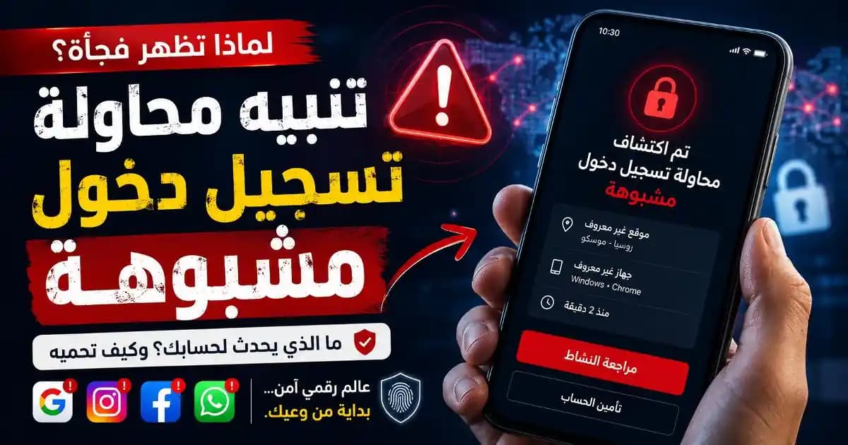 تنبيه محاولة تسجيل دخول مشبوهة على هاتف ذكي