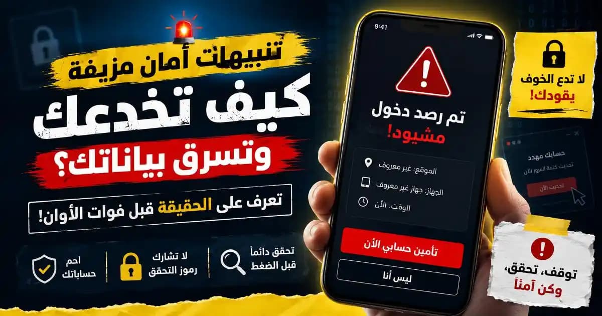 تنبيهات أمان مزيفة تظهر على شاشة هاتف ذكي