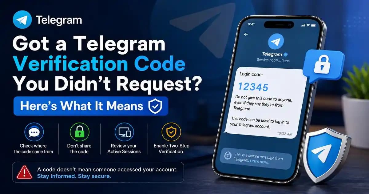 Phone displaying an unexpected Telegram verification code while the user checks account security