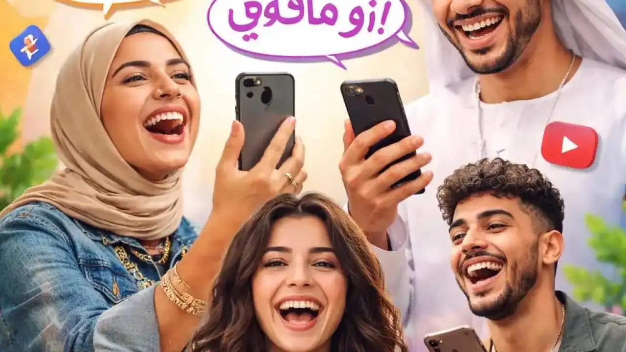 صانع محتوى يسجل فيديو على الهاتف ويتحدث بلهجة عربية محلية