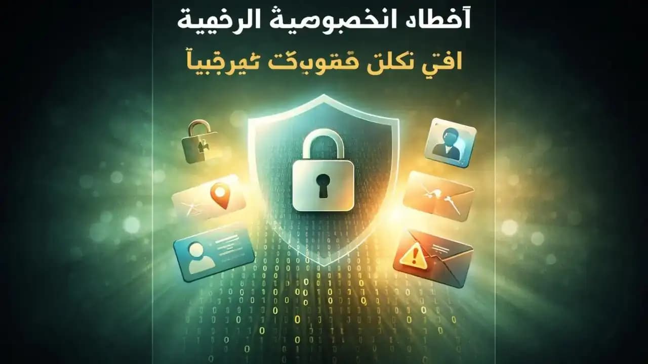 تصميم مفاهيمي يوضح أخطاء الخصوصية الرقمية وتأثيرها التراكمي على البيانات الشخصية