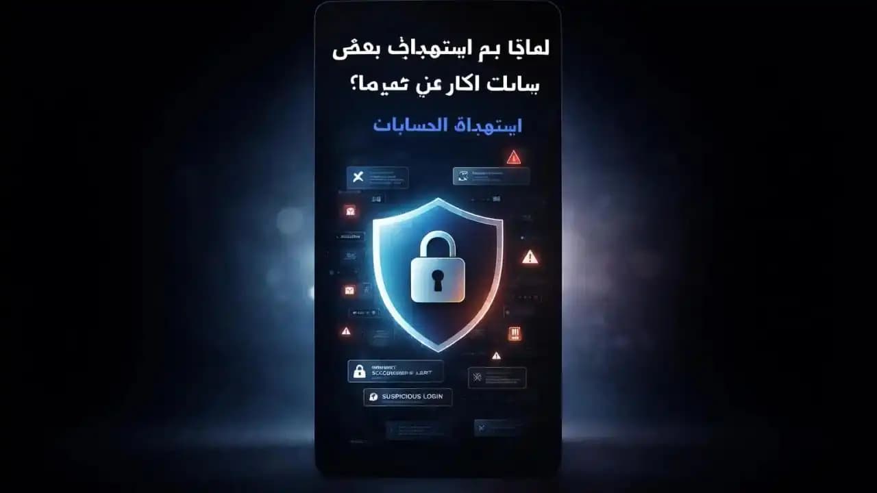تصميم مفاهيمي يوضح استهداف الحسابات والتنبيهات الأمنية الرقمية