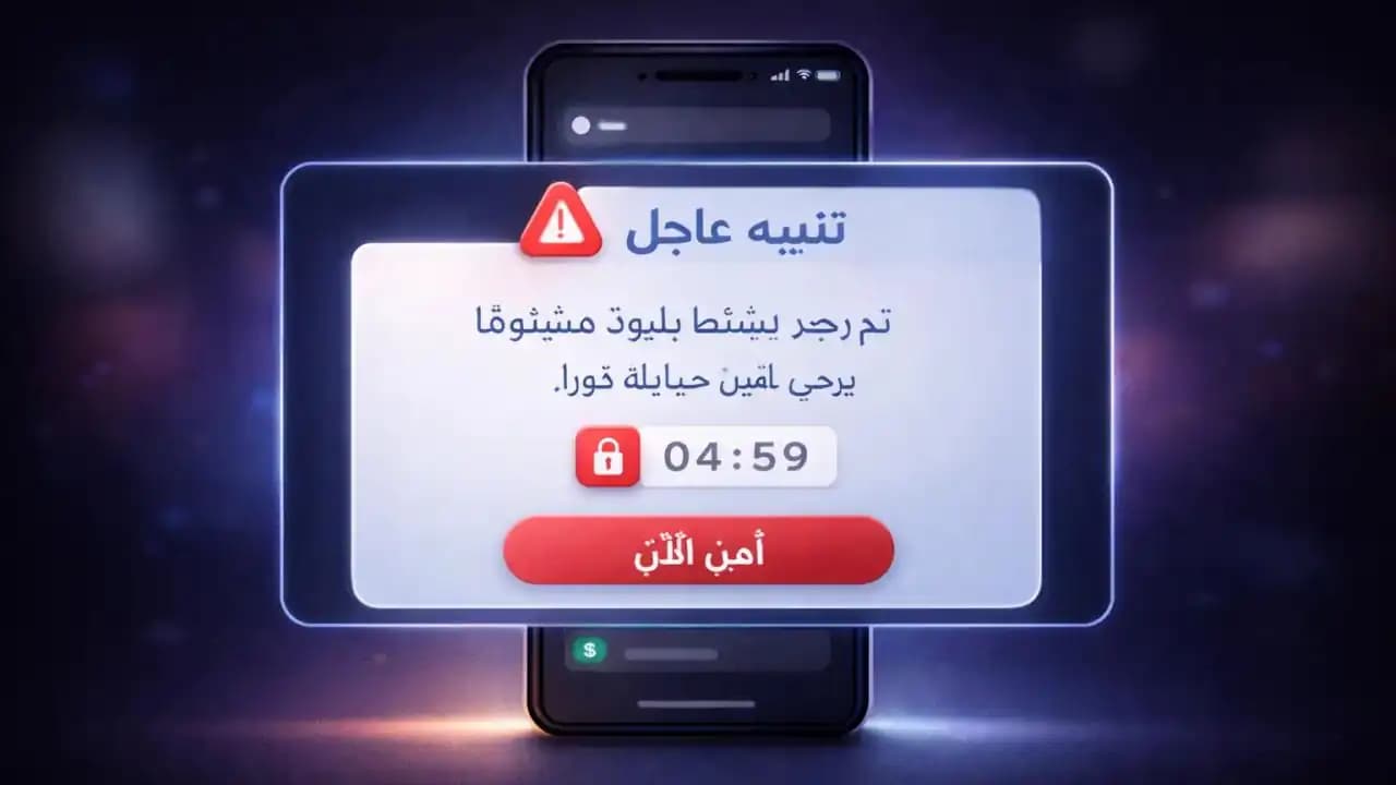 هاتف ذكي يعرض إشعارًا عاجلًا بلون أحمر داخل واجهة حديثة
