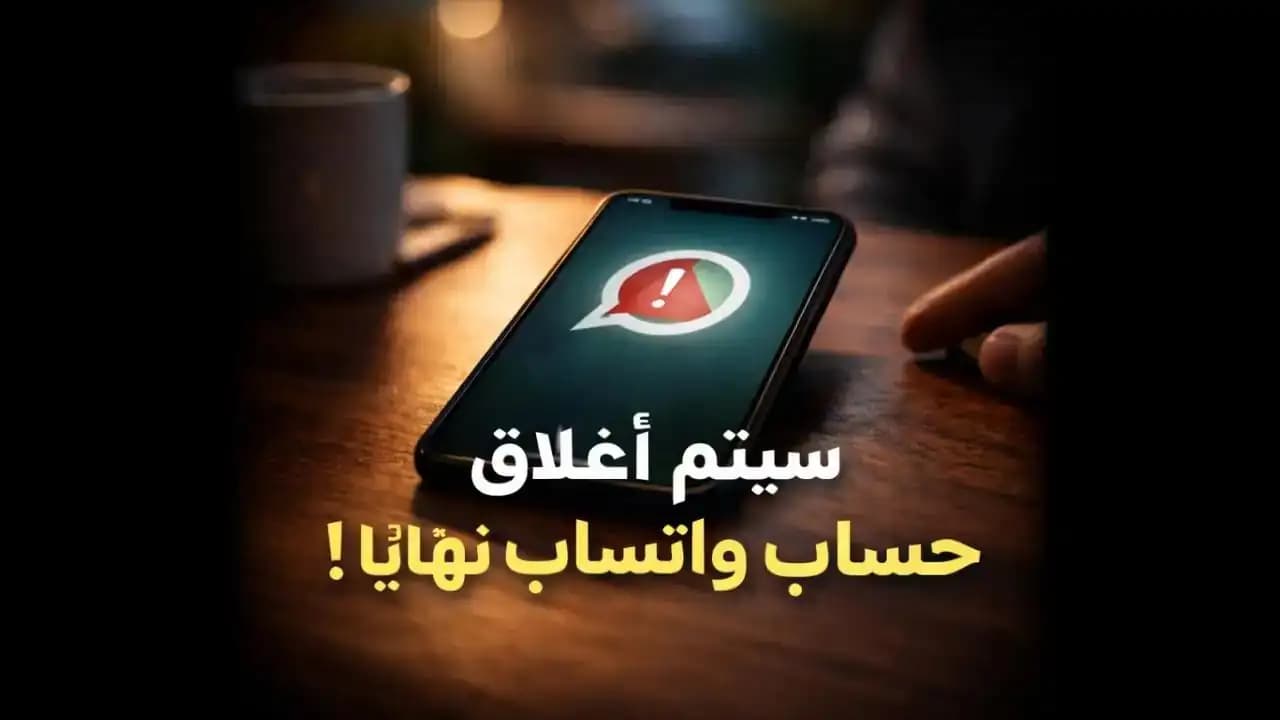 هاتف يعرض رسالة إغلاق حساب واتساب نهائيًا على الشاشة