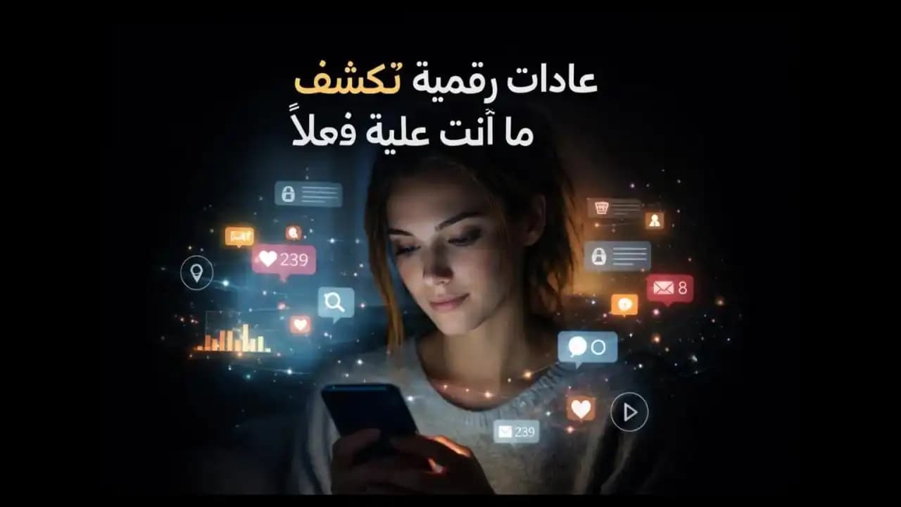 شخص يستخدم الهاتف ليلًا يتأمل في عادات رقمية مكشوفة وأنماط السلوك عبر الإنترنت