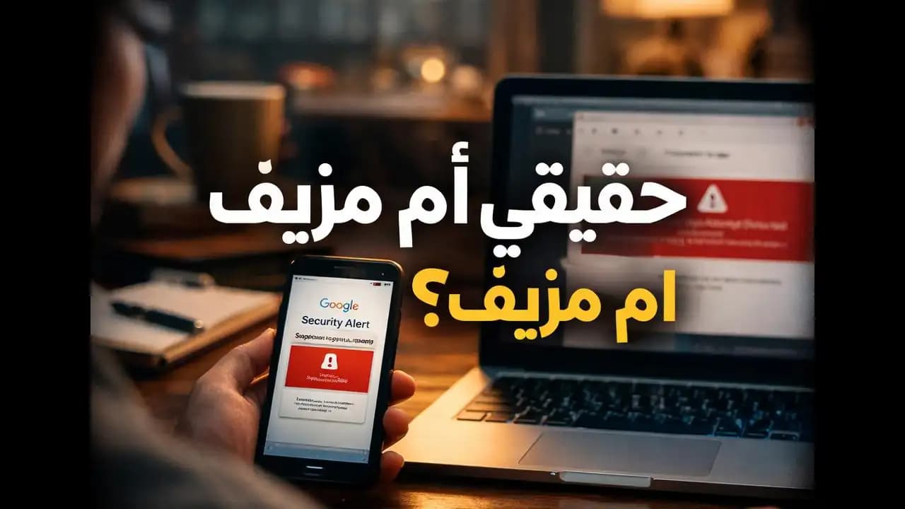 تنبيه أمان جوجل مزيف مقابل تنبيه حقيقي داخل إعدادات الحساب على الهاتف
