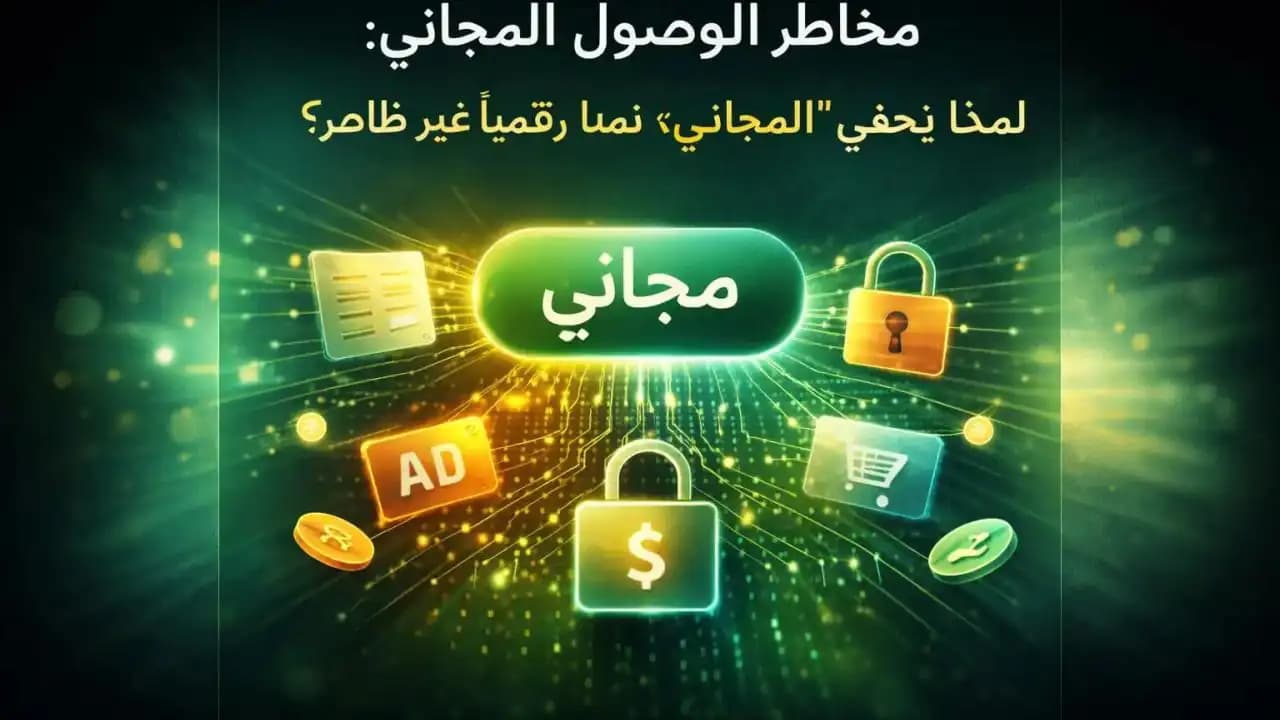 تصميم مفاهيمي يوضح زر وصول مجاني متصل بتدفقات بيانات رقمية
